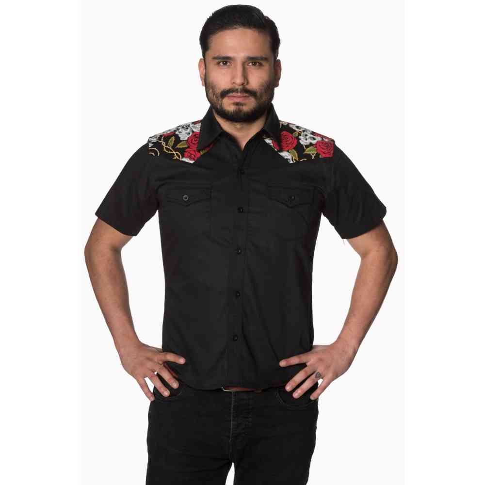Banned - Sugar skull and roses Bluse - Schwarz